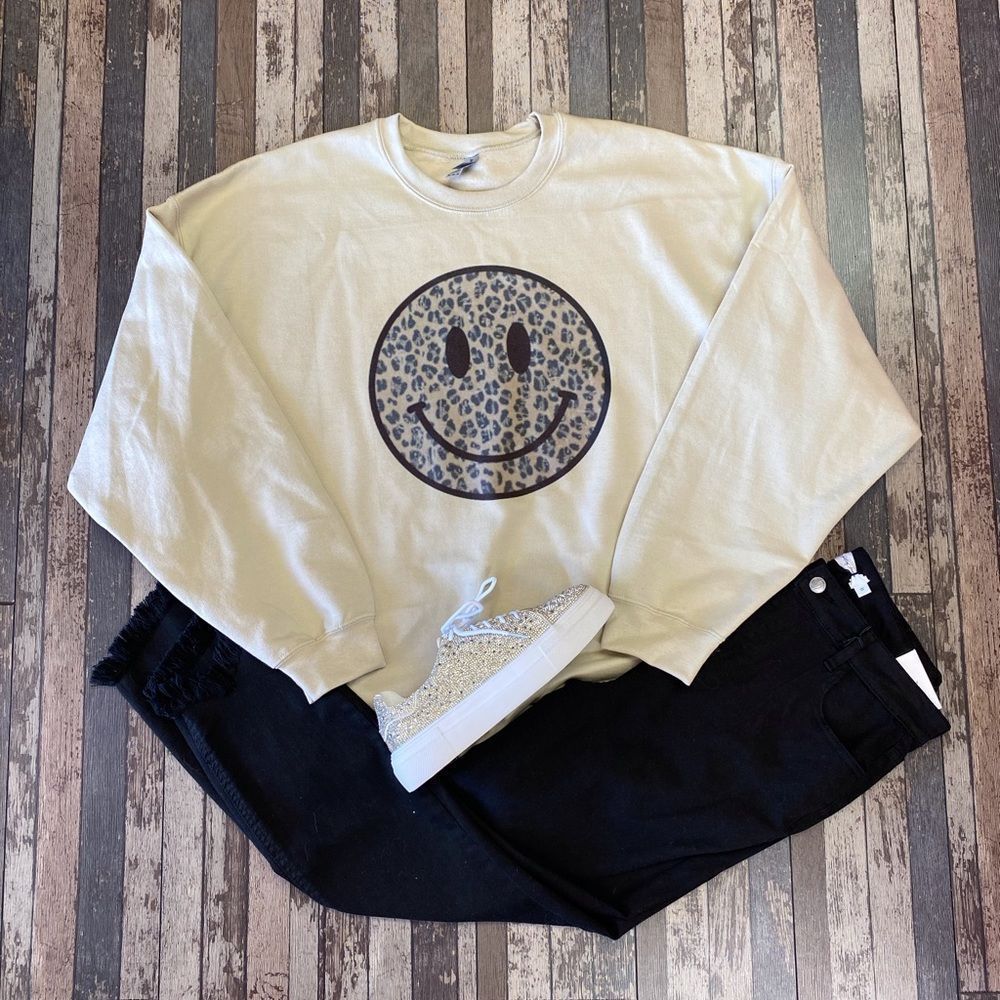 Black Cheetah Smiley Sweatshirt